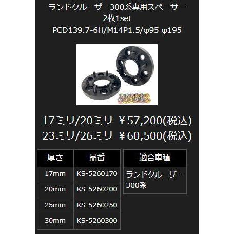 ランドクルーザー300系 6H/139.7 ハブセンター径:95 ネジピッチ:M14x1.5 厚さ17mm KSP リアル REAL ワイドトレッドスペーサー(2枚) KS-5260170 ※要商品説明確認｜car-cpc｜02