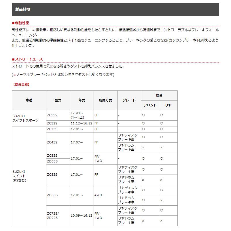 モンスタースポーツ 411140-7650M ストリートブレーキパッド type-S1 フロント スイフトスポーツ  ZC33S ZC32S /スイフト ZC13S ZC43S ZC43S Z#83S｜car-parts-shop-mm｜02