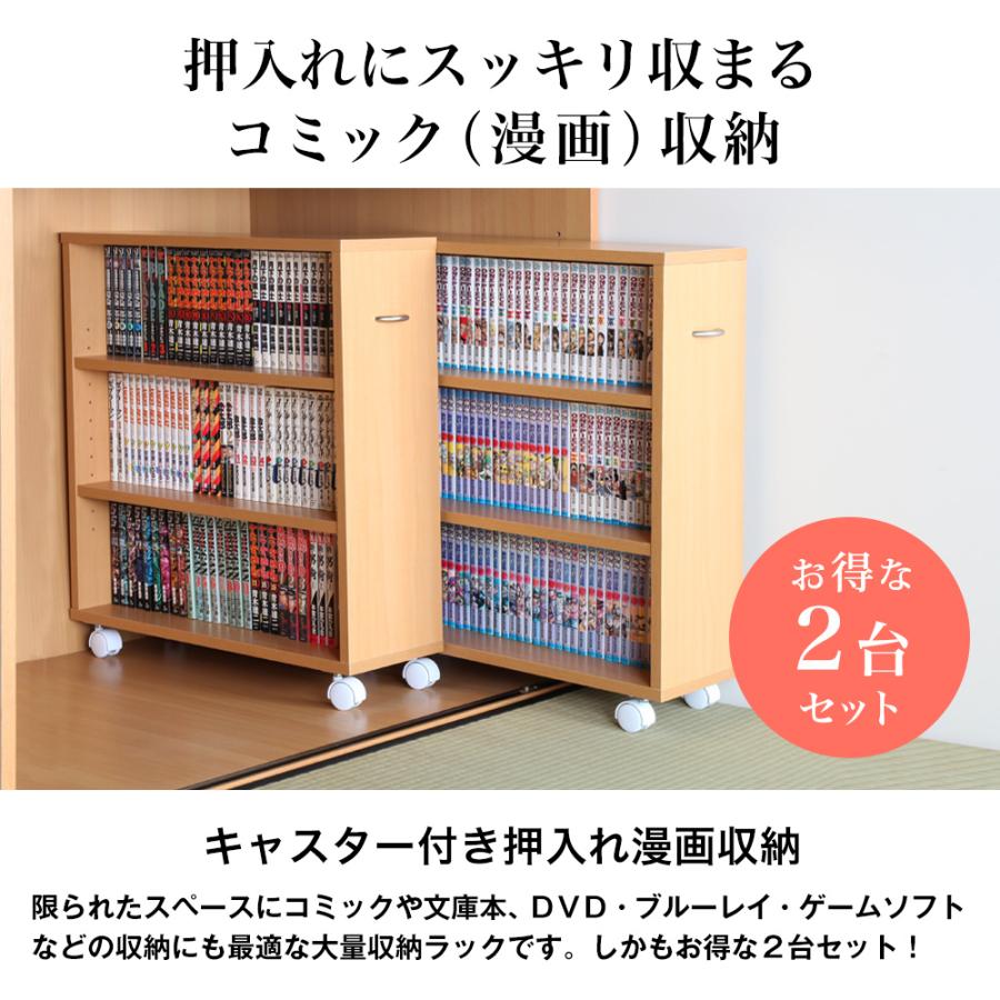 充英アート 日本製 キャスター付き押入れコミックラック 2台セット
