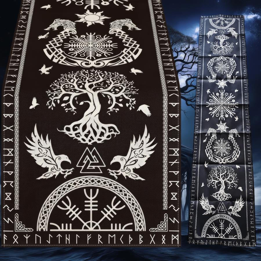 Yggdrasill テーブル ランナー 北欧 神話 バイキング 生命の樹 ユグドラシル レイヴン ルーン 文字 ヴェグヴィシル CA384 |  | 01