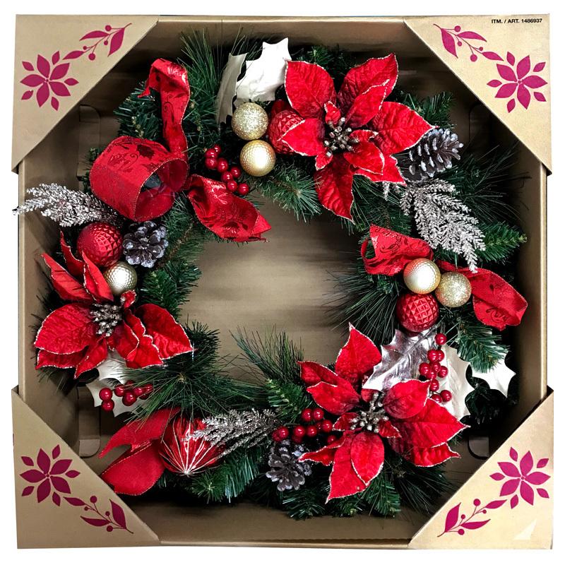 特別オファー クリスマス ファッション リース 直径61cm 赤 白 レッド ホワイト コストコ Costco Christmas 玄関 ドア おしゃれ 北欧 飾り オーナメント Xmas 造花 松ぼっくり Wantannas Go Id
