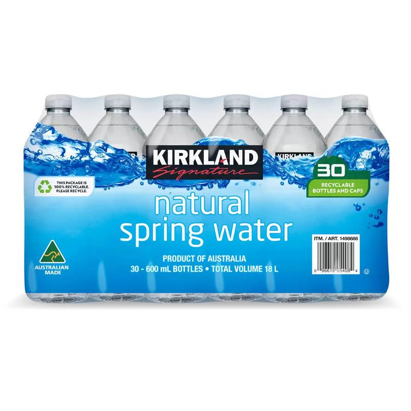 カークランド スプリングウォーター 600ml x 30本 1498686 ミネラルウォーター 湧水 軟水 硬度57.3mg/L ペットボトル