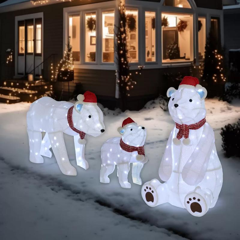 2024 クリスマス クマの親子 3体 セット 370 LED 1740010 屋外 外 庭 