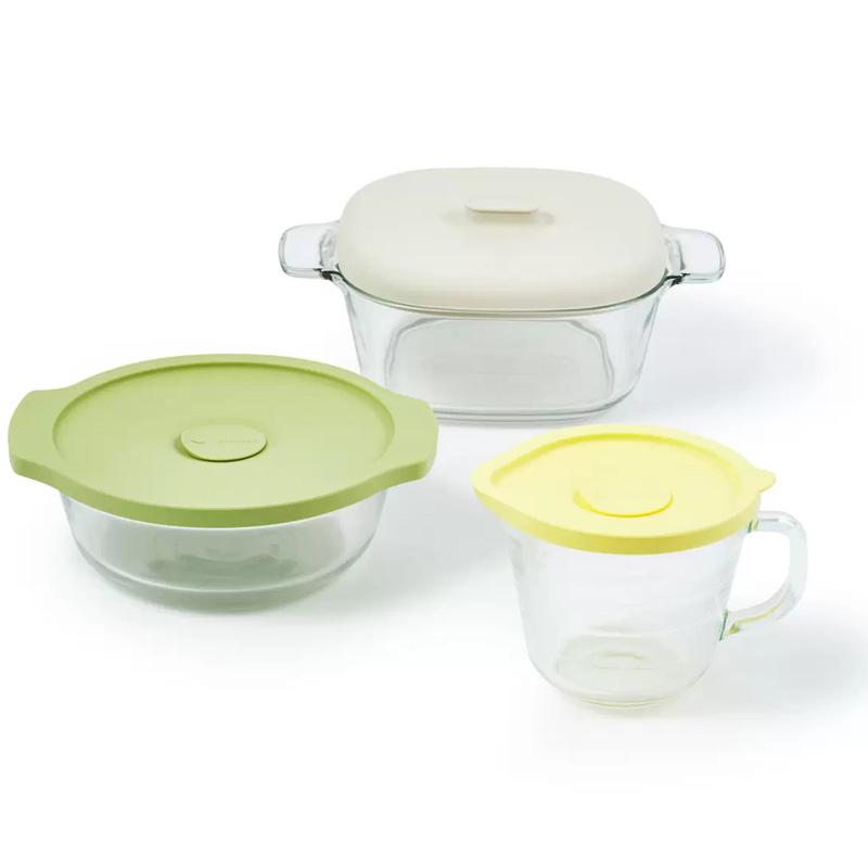 Glasslock 耐熱ガラス 電子レンジ 調理器 蓋付き 3個 セット 674441
