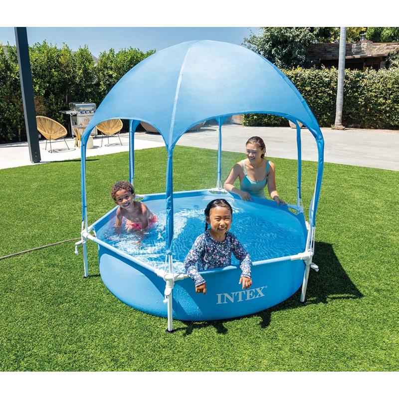 INTEX インテックス キャノピー メタルフレーム プール 28209NP 1.83m x 38cm 屋根付き 日焼け防止 紫外線予防 シェード 3歳 ビニール 家庭用 夏休み 水遊び_1