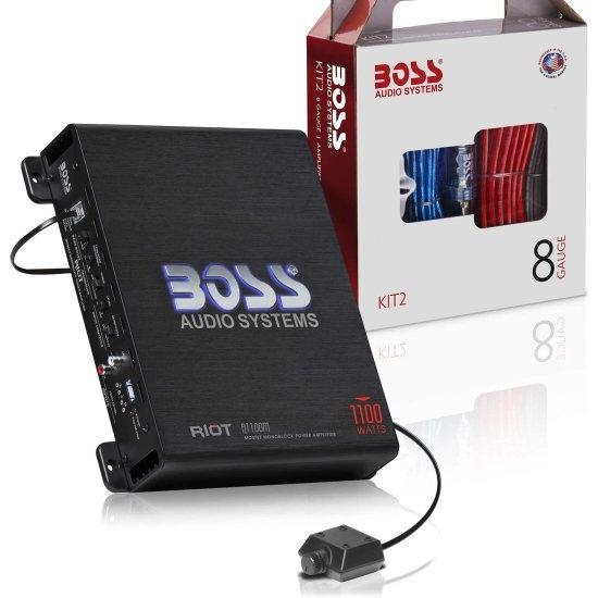 BOSS Audio システム R1100MK カーアンプ and 8 Gauge Wiring Kit 1100W Max Power