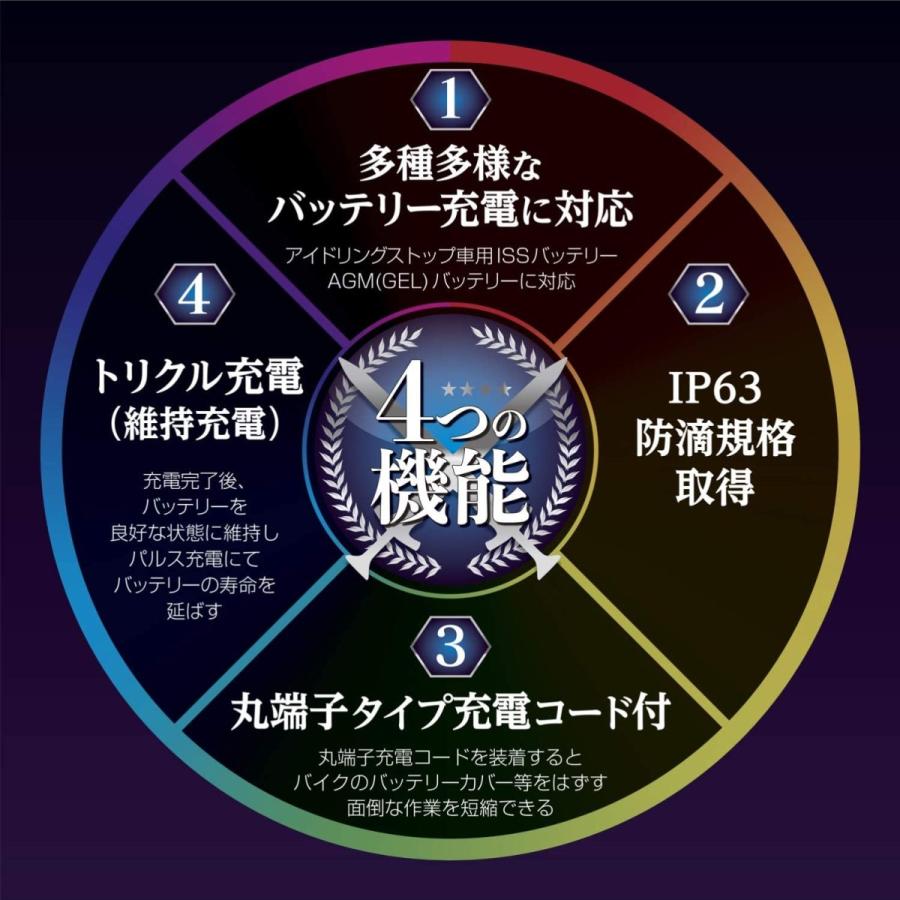 バイク 全自動 パルス バッテリー充電器 12V 定格0.75A バッテリー診断機能付 維持充電 トリクル充電方式 長期保証3年 大自工業 MP200 |  | 08