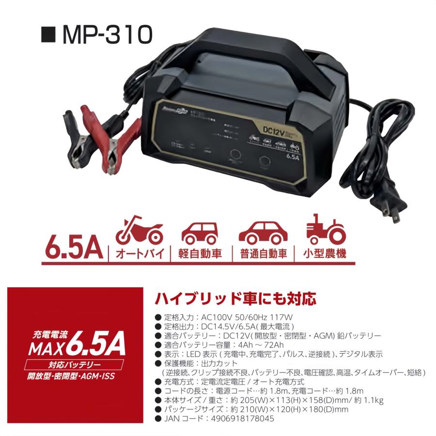 ウルトラパルス充電器 12V専用 定格6.5A ハイブリッド車にも対応 MP