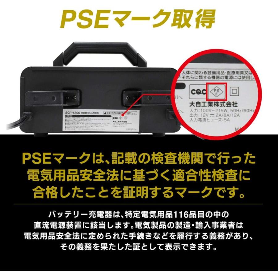 車 バイク 全自動 パルス バッテリー充電器 12V 12A 正式PSE取得