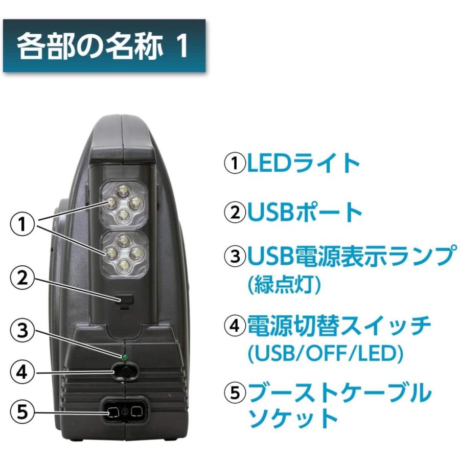 ポータブル電源 LEDライト セルブースト機能付 ブーストケーブル DC準