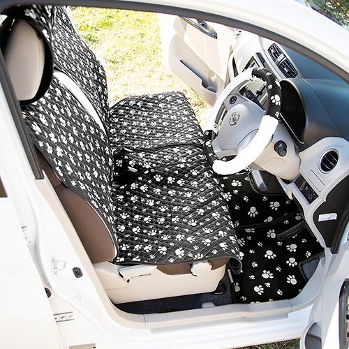 ハンドルカバー かわいい 肉球 柄 《 足あと ブラック 》 布 × レザー 