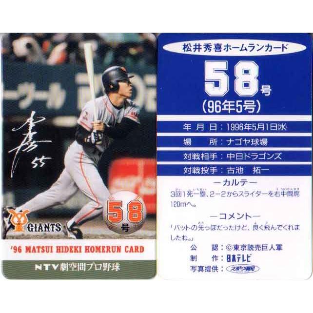 松井秀喜のホームランカード 松井秀喜 ホームランカード 58号 : かーど屋本店ヤフー店 - 通販
