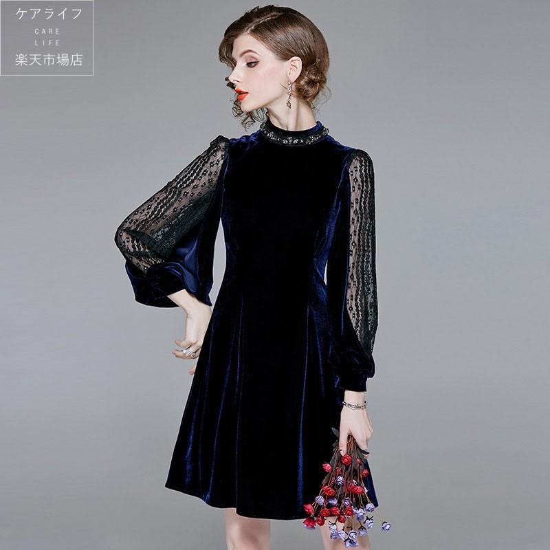 レディースファッション 組み合わせ自由自在 大人気のレースとベロア切り替え女らしいドレスレースワンピースベロアワンピース結婚式 パーティードレス お呼ばれ 3qnqxmydgt Oldmcdonaldfishcamp Com