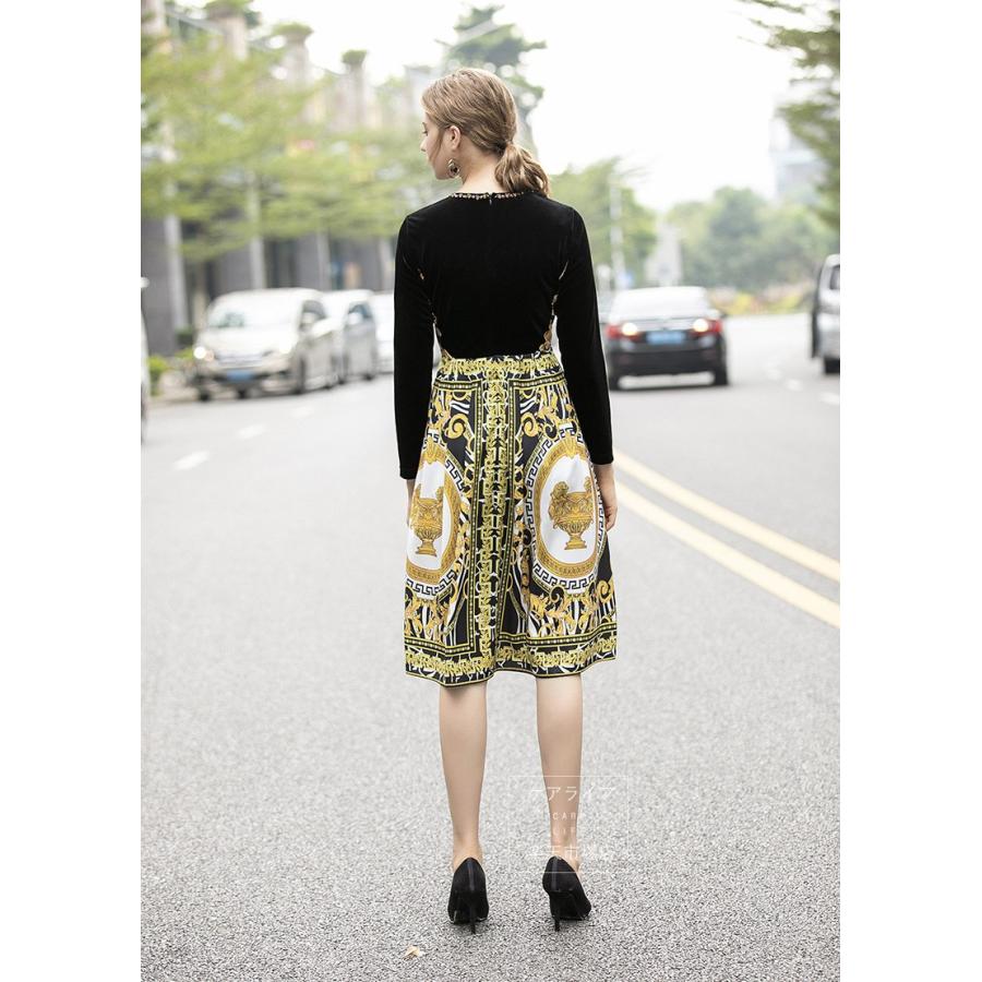 初回特典付 19新作 フォーマルドレス 欧米風秋冬ベロアワンピースビーズパール付き膝丈大人ドレス花柄ドレス 21新作 Yalaphone Com