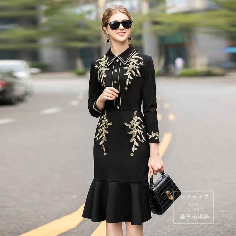 人気絶頂 19新作 フォーマルドレス欧米風 上品 秋冬ワンピース花柄刺繍ワンピース花柄ドレスマーメイドドレス 驚きの安さ Measurementsystems Org