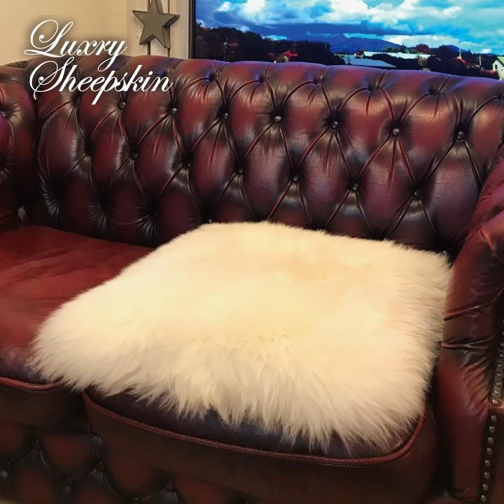z-style 本革 ムートン クッション 角型 ホワイト 長毛 天然 毛
