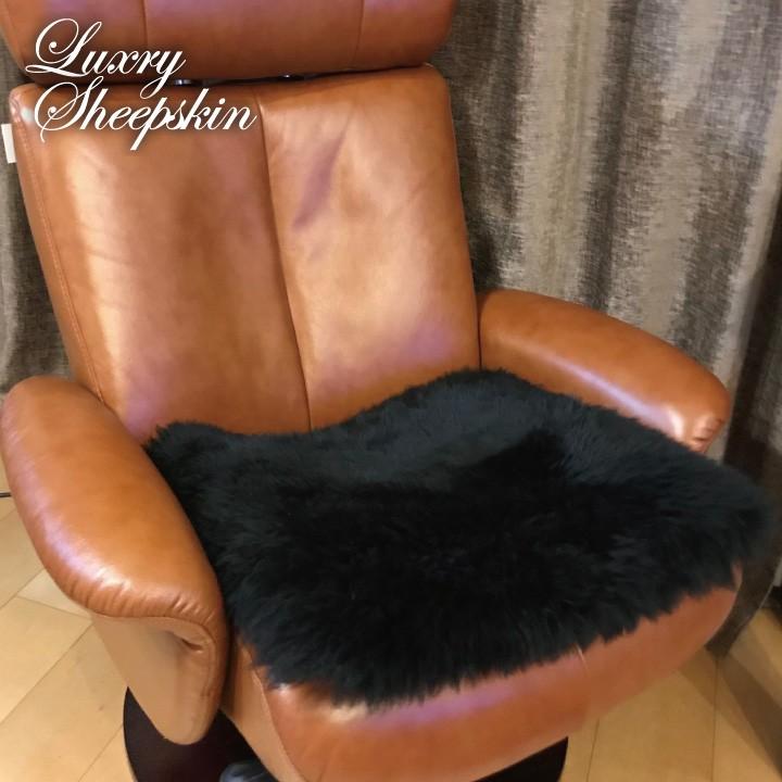 z-style ブラック 本革 ムートン クッション 角型 長毛 天然 毛