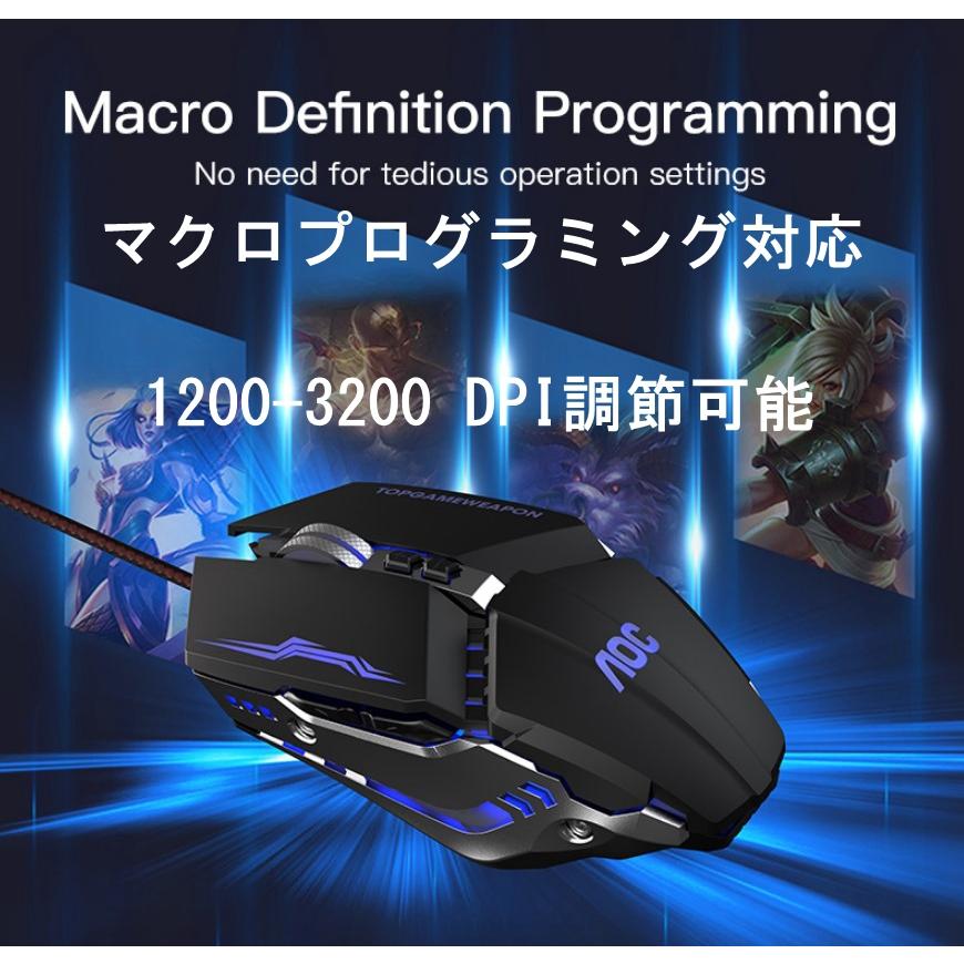 AOC メカニカルゲーミングマウス RGB ライト アルミフレーム DPI調節