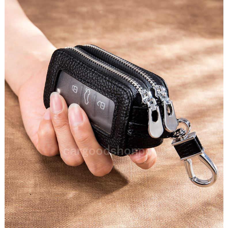 キーケース スマートキーケース 牛革 クリア窓付き ダブルファスナー