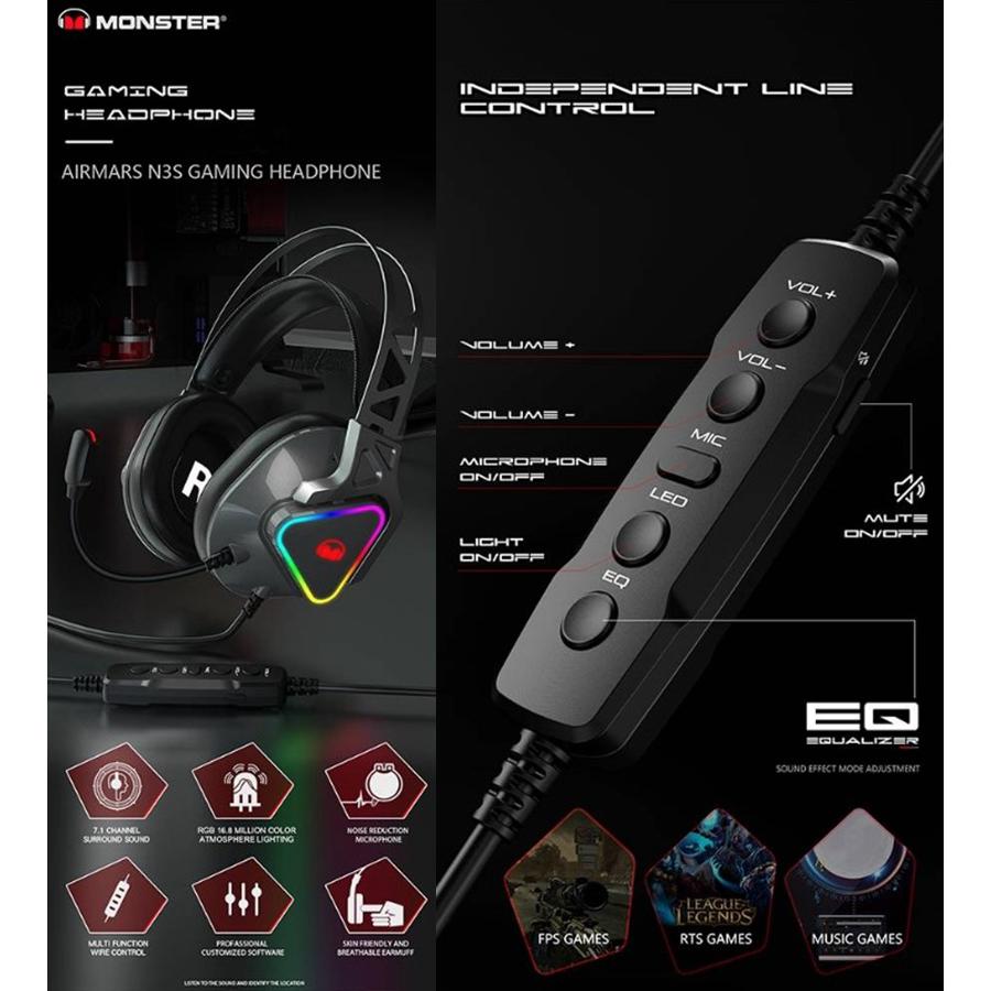 MONSTER MONSTER AIRMARS N3S USB接続 ゲーミングヘッドセット