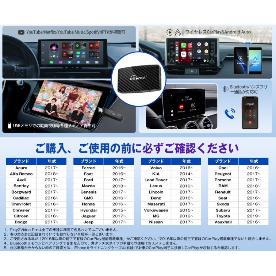 2024新型 Ottocast オットキャスト Play2 Video Pro Carplay Android 12多機能メディアアダプター YouTube Netflix Spotify IPTV 視聴 ワイヤレス｜cargoods-honpo｜17