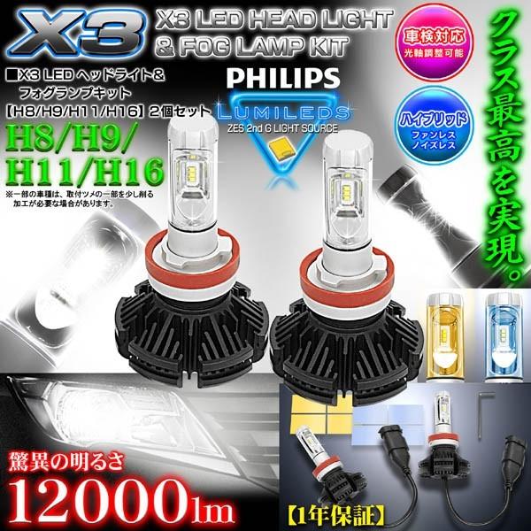 最新版/H8/X3 PHILIPS 12000ルーメンLEDヘッドライト&フォグランプキット50W/6500K車検対応｜cargoodsya-shopping