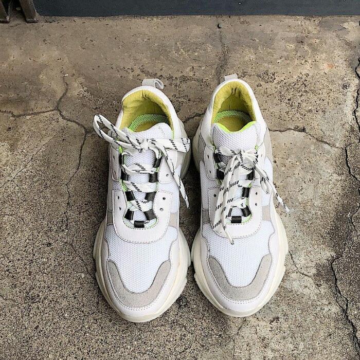 h*y様 MANAダットスニーカーBEIGE FABRIC 37size 美品 MANA（マナ） スニーカー 靴 ダッドスニーカー レディース 本革 山羊革