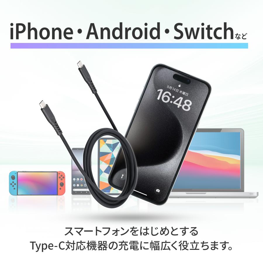 SEIWA USBケーブル 断線防止 柔らかい 抗菌 USB-C ケーブル 60cm SEIWA USBケーブル 断線防止 柔らかい 抗菌 USB-C ケーブル 60cm