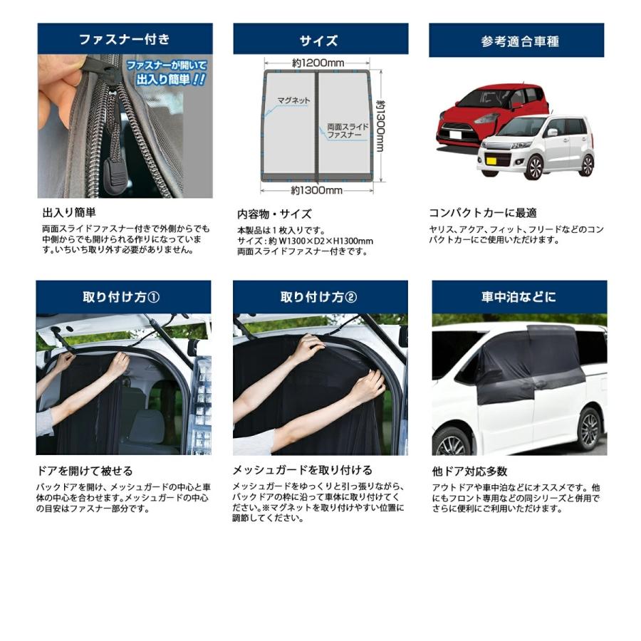 車 防虫 楽らくマグネット防虫ネット バックドア用 Sサイズ メッシュ 両面スライドファスナー リヤ リア 後方 車中泊 IMP041 カー用品 セイワ(SEIWA) 父の日｜carlife｜04