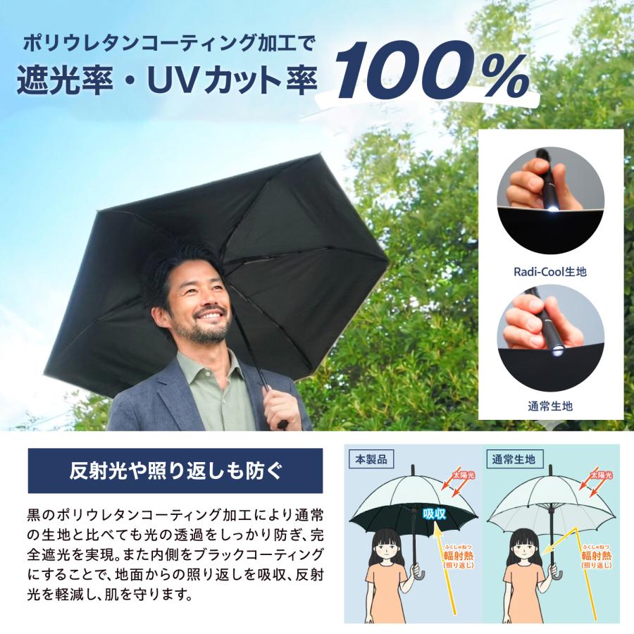 ラディクール 日傘 メンズ 自動開閉 ワンタッチ 折りたたみ傘 放射冷却 Radi-Cool 完全遮光 UVカット100% UPF50+ 遮熱57% 晴雨兼用 軽量 グレー RCP15 | SEIWA | 08