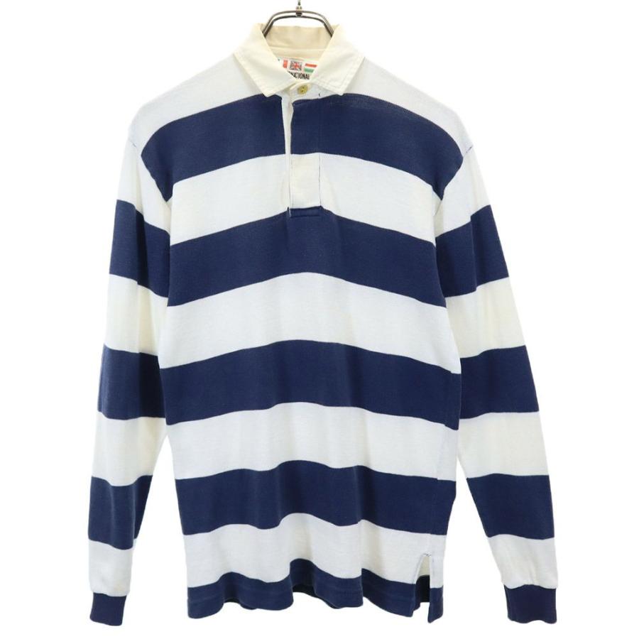 INTERNATIONAL RUGBY JERSEY ボーダー柄 ラグビー 長袖 ラガーシャツ M ネイビー×ホワイト ニット ジャージ メンズ 古着 中古 | 