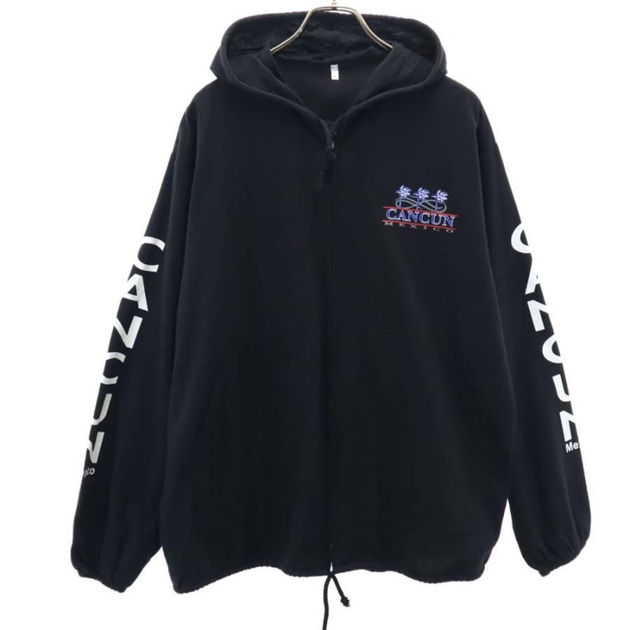 バックプリント 長袖 ジップパーカー L ブラック メンズ 古着 中古 