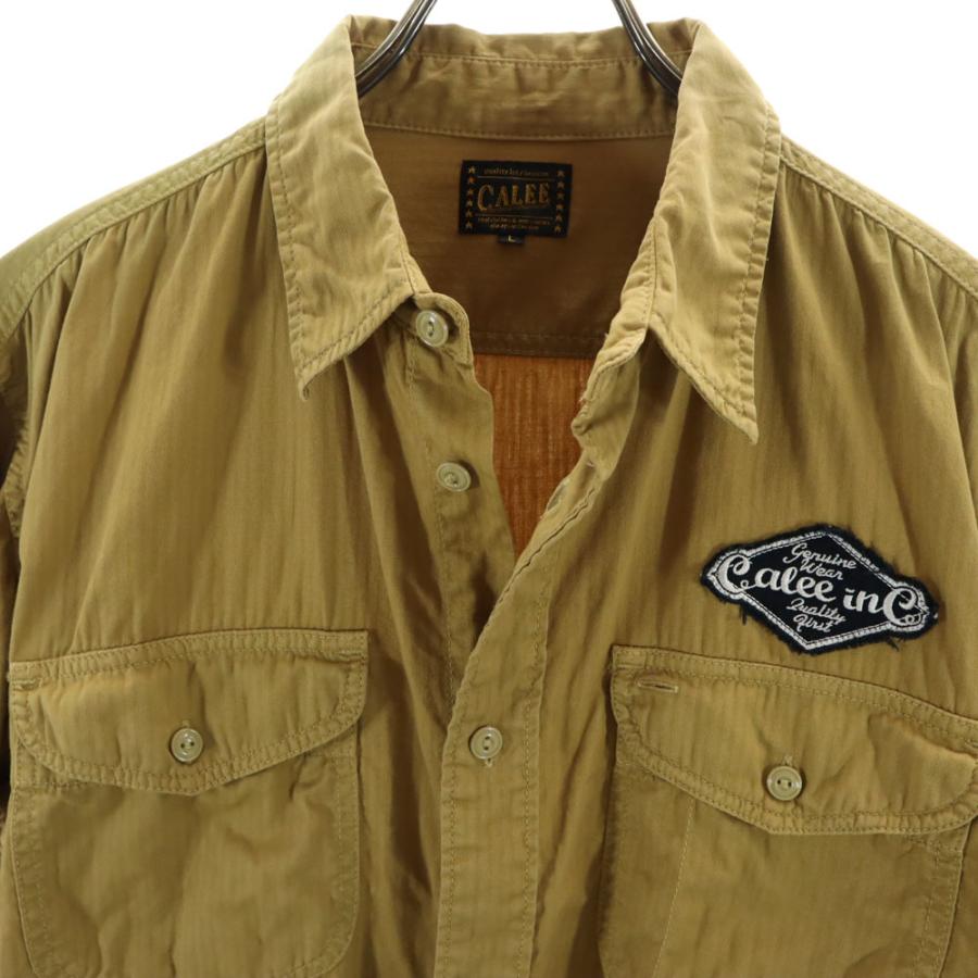 CALEE ベージュ XL シャツ ストライプ CALEE（キャリー） 日本製 ストライプ柄 長袖 シャツ L ベージュ系