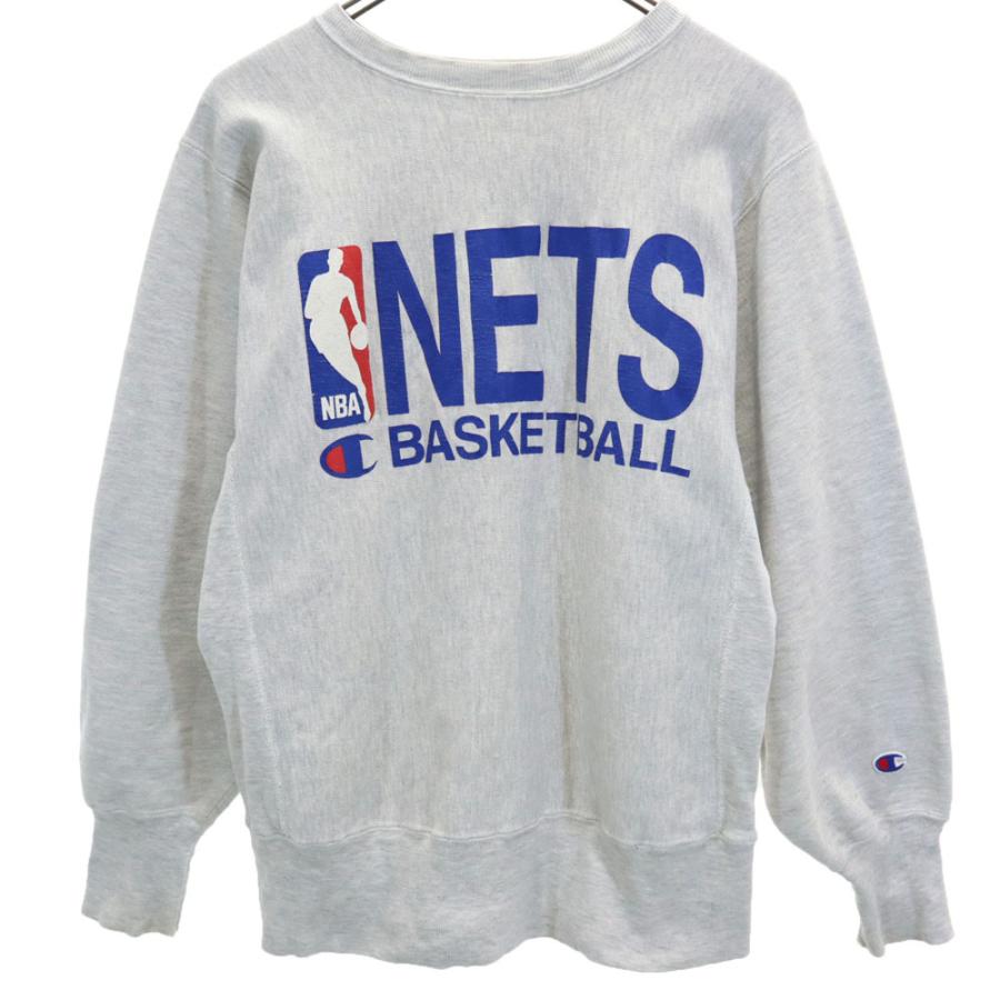 チャンピオン 90s USA製 刺繍タグ NBA NBA ネッツ 長袖 リバースウィーブ スウェット トレーナー M グレー Champion NETS 裏起毛 メンズ Champion（チャンピオン） 90s USA製 刺繍タグ NBA NBA ネッツ 長袖