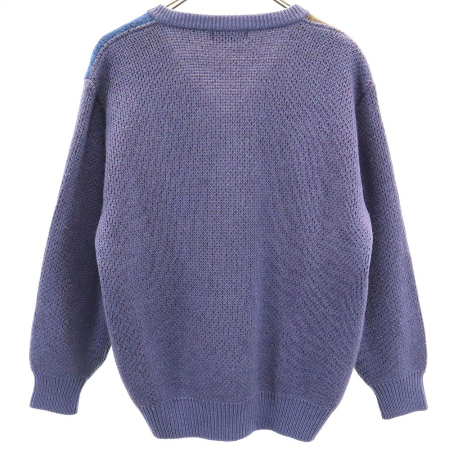 YVES SAINT LAURENT イヴサンローラン 80s 90s ウールブレンド オールド 長袖 Vネック セーター M ネイビー tricots pour homme ニット 厚手 メンズ 古着 中古