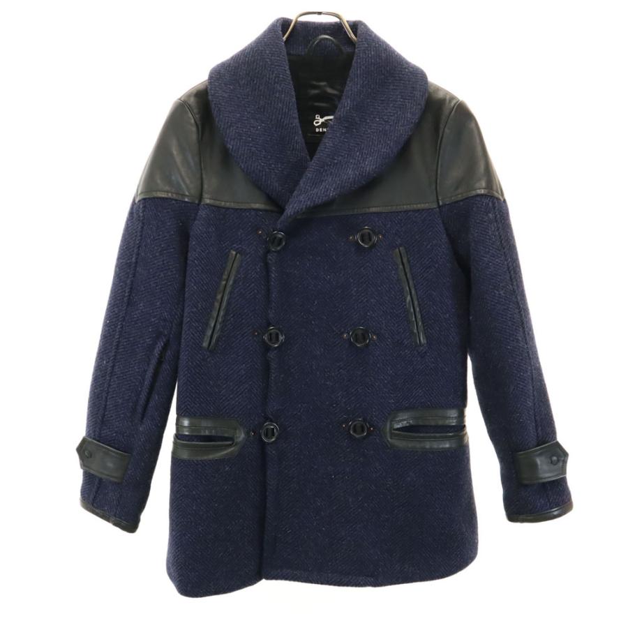 デンハム CAGNEY FBH ウールレザー切替 ピーコート ネイビー×ブラック DENHAM メンズ DENHAM（デンハム） CAGNEY FBH ウールレザー切替 ピーコート ネイビー