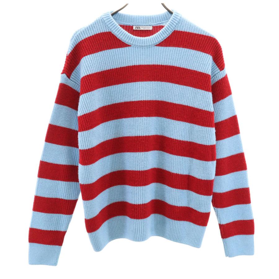 ZARA（ザラ） ボーダー柄 長袖 セーター S 水色 他 ニット メンズ 古着