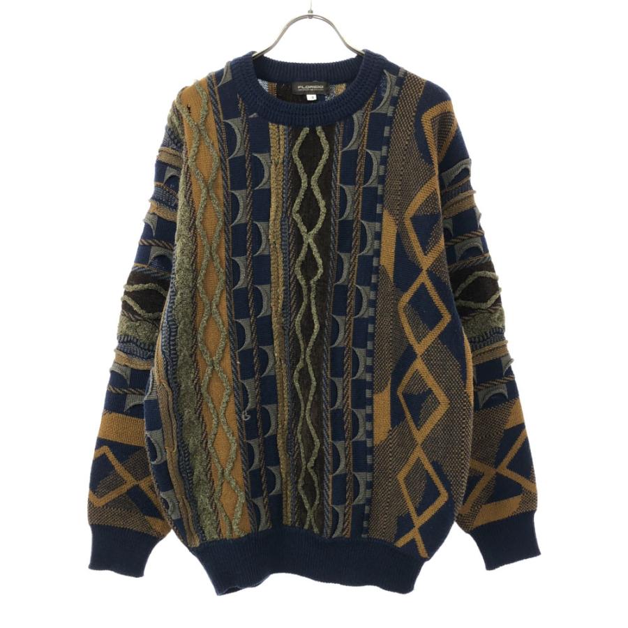 フローリド 90s オールド 総柄 長袖 3D ニット LB ネイビー セーター