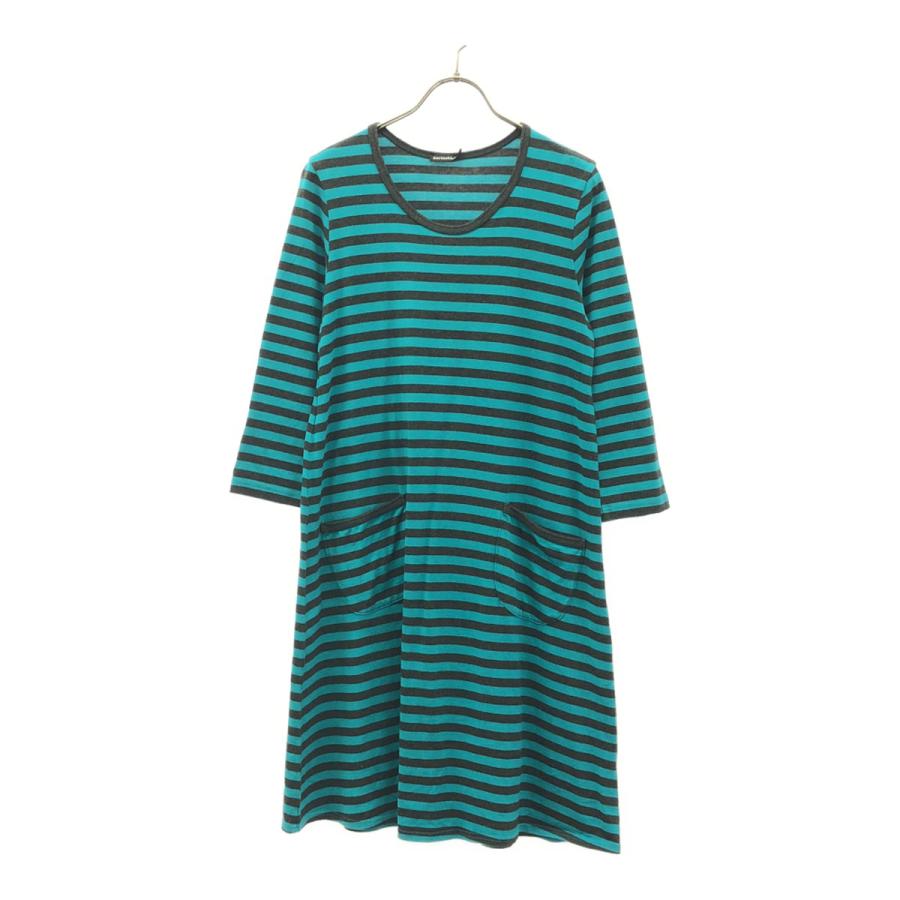 marimekko（マリメッコ） ボーダー柄 7分袖 ワンピース XS グリーン系