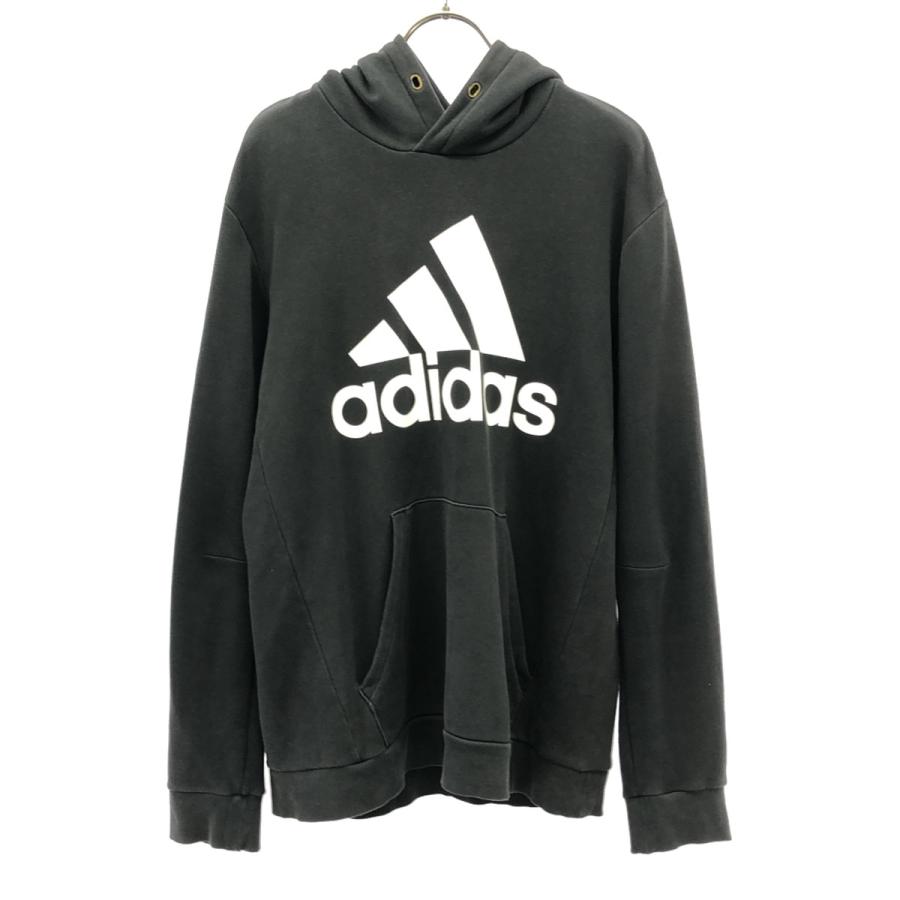 adidas　セットアップ　スウェット　ブラック　パーカー　ロゴプリント adidas（アディダス） ロゴプリント 長袖 スウェットパーカー O