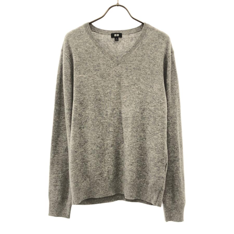 ユニクロ（UNIQLO） カシミヤ100% 長袖 Vネック セーター M グレー