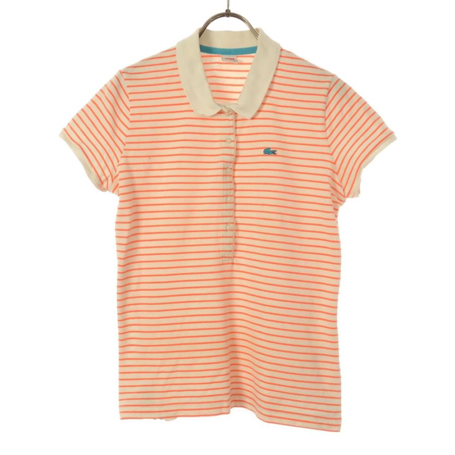 LACOSTE L!VE（ラコステライブ） ボーダー 半袖 ポロシャツ L ホワイト