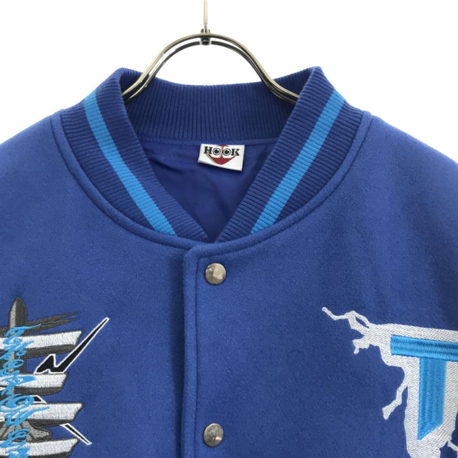 HOOK フック ロゴ刺繍 スタジャン L ブルー系×ホワイト PUレザー