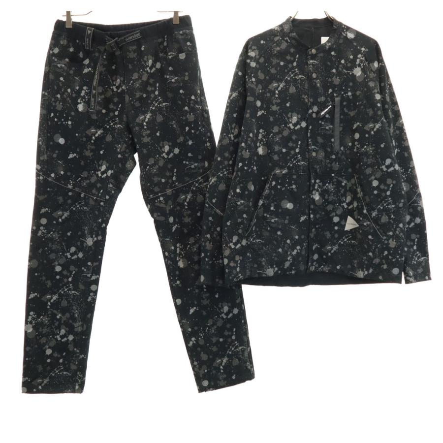 and wander アンドワンダー 日本製 ペイント柄 長袖 ドライストレッチ シャツ 上下セットアップ 3 ブラック メンズ and wander（アンドワンダー） 日本製 ペイント柄 長袖 ドライ