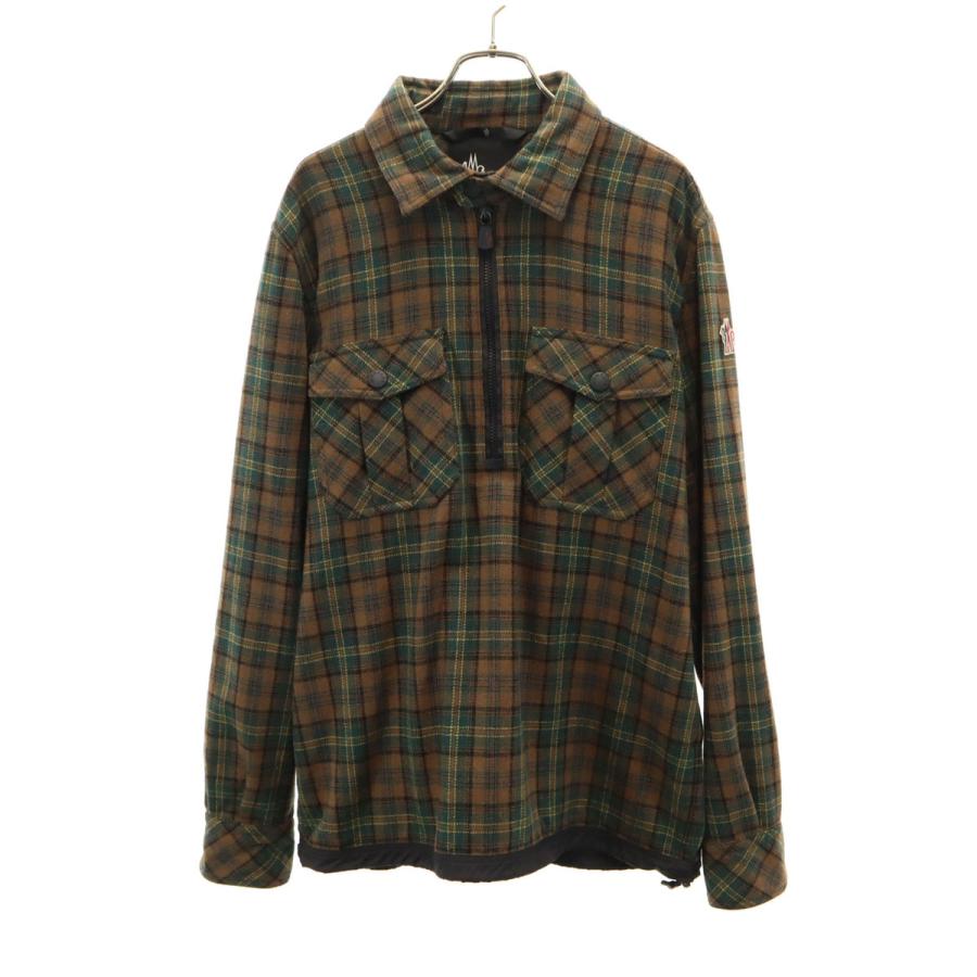 古着 MONCLER モンクレール 長袖 ハーフジップ ネルシャツ L ブラウン系 プルオーバー メンズ MONCLER（モンクレール） 長袖 ハーフジップ ネルシャツ L ブラウン系