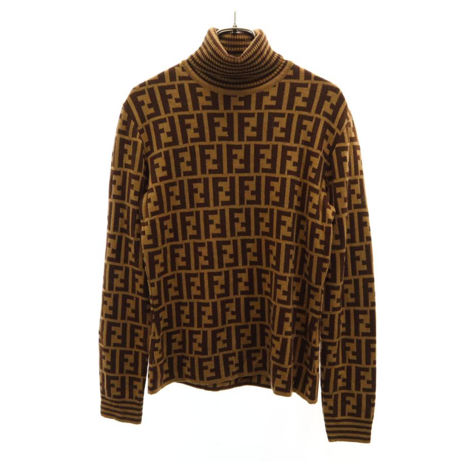 フェンディ FENDI ウール タートルネック ニット セーター 42 ブラウン FENDI（フェンディ） 90s イタリア製 ウール オールド 総柄 長袖