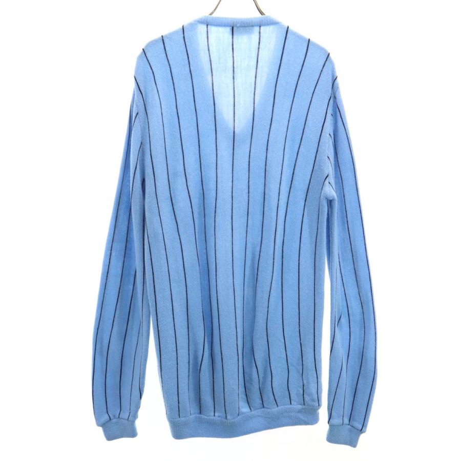 古着 CHEMISE LACOSTE シュミーズラコステ 70s ヴィンテージ フランス製 ストライプ 長袖 Vネック セーター L ブルー系 ニット メンズ CHEMISE LACOSTE シュミーズラコステ 70s ヴィンテージ フランス製