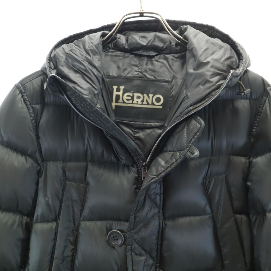 古着 Herno ヘルノ ルーマニア製 ミドル グース ダウンジャケット 44 グリーン フーディー メンズ HERNO（ヘルノ） ルーマニア製 ミドル グース ダウンジャケット 44