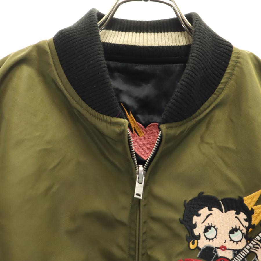 LOW BLOW KNUCKLE ローブローナックル BETTY BOOP ベティブープ コラボ リバーシブル MA-1 ジャケット M カーキ メンズ LOW BLOW KNUCKLE ローブローナックル BETTY BOOP ベティブープ コラボ