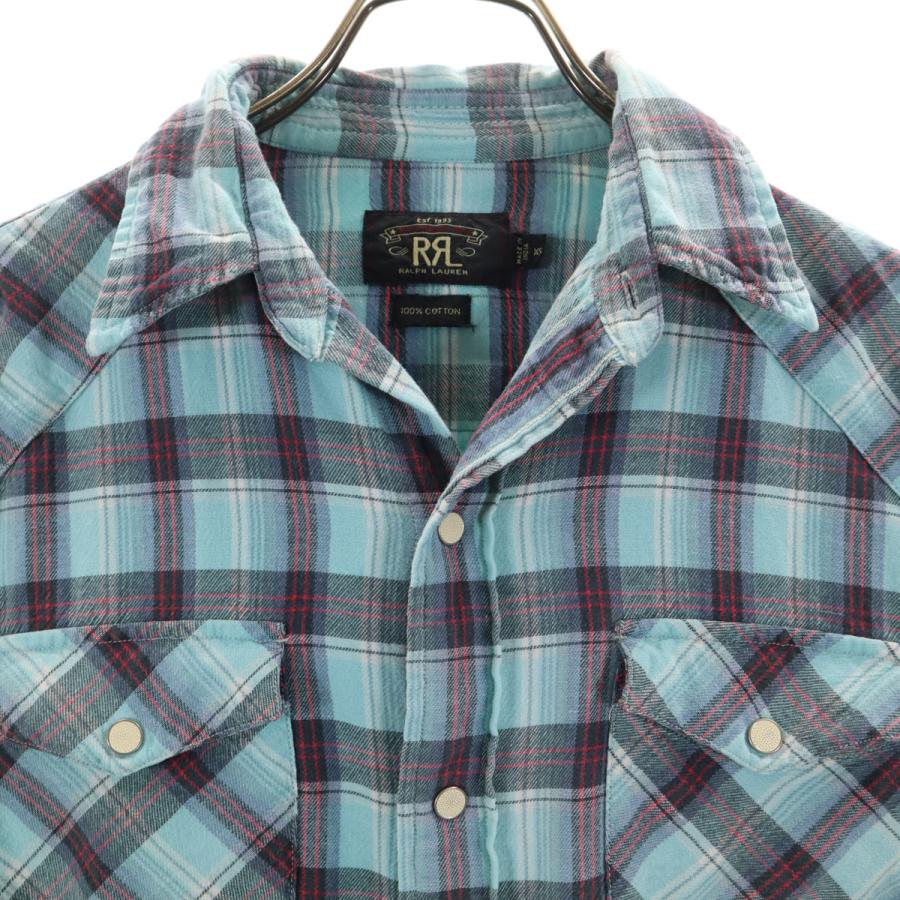 RRL チェック 長袖　ウエスタンシャツ ダブルアールエル RRL チェック柄 長袖 ウエスタンシャツ XS 水色